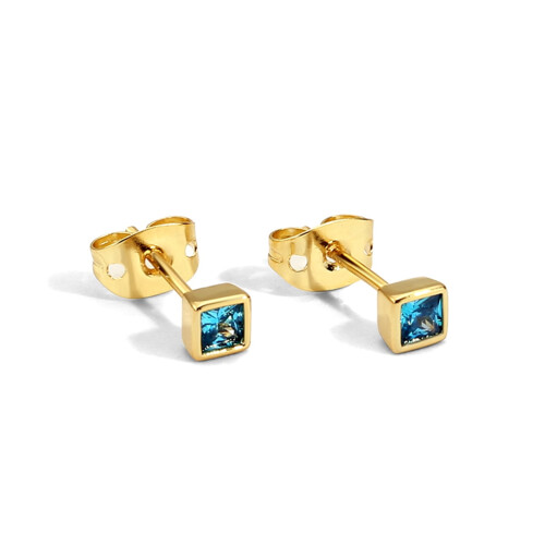 Dainty Square Zirconia Stud Earrings, Gold Plated
