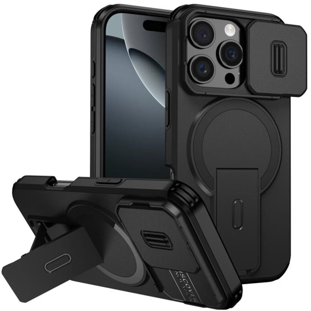Iphone 16 Pro 6.3" Case: Magsafe Wireless Charging, Invisible Fold Stand, Sliding Camera Cover, Shockproof Rugged Â Compatible With Iphone 16 Black 9193271868651