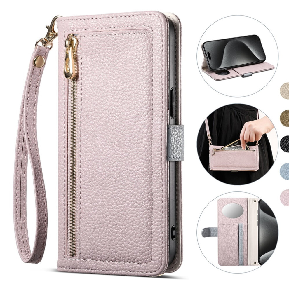 Eseble Leather Case For Compatible With Samsung Galaxy S26 Ultra 5G Â 3-Card Holder, Zipper Bills Slot, Mirror, Detachable Lanyard & Wristlet, 9193271868514