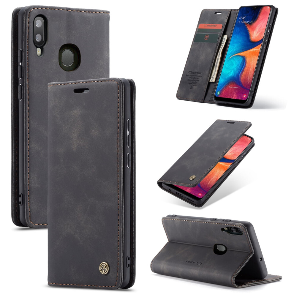 Caseme Leather Flip Wallet Case For Compatible With Samsung Galaxy A20/A30 Â Magnetic Closure, Card Holder, Kickstand, Shockproof, Black 9485826668022
