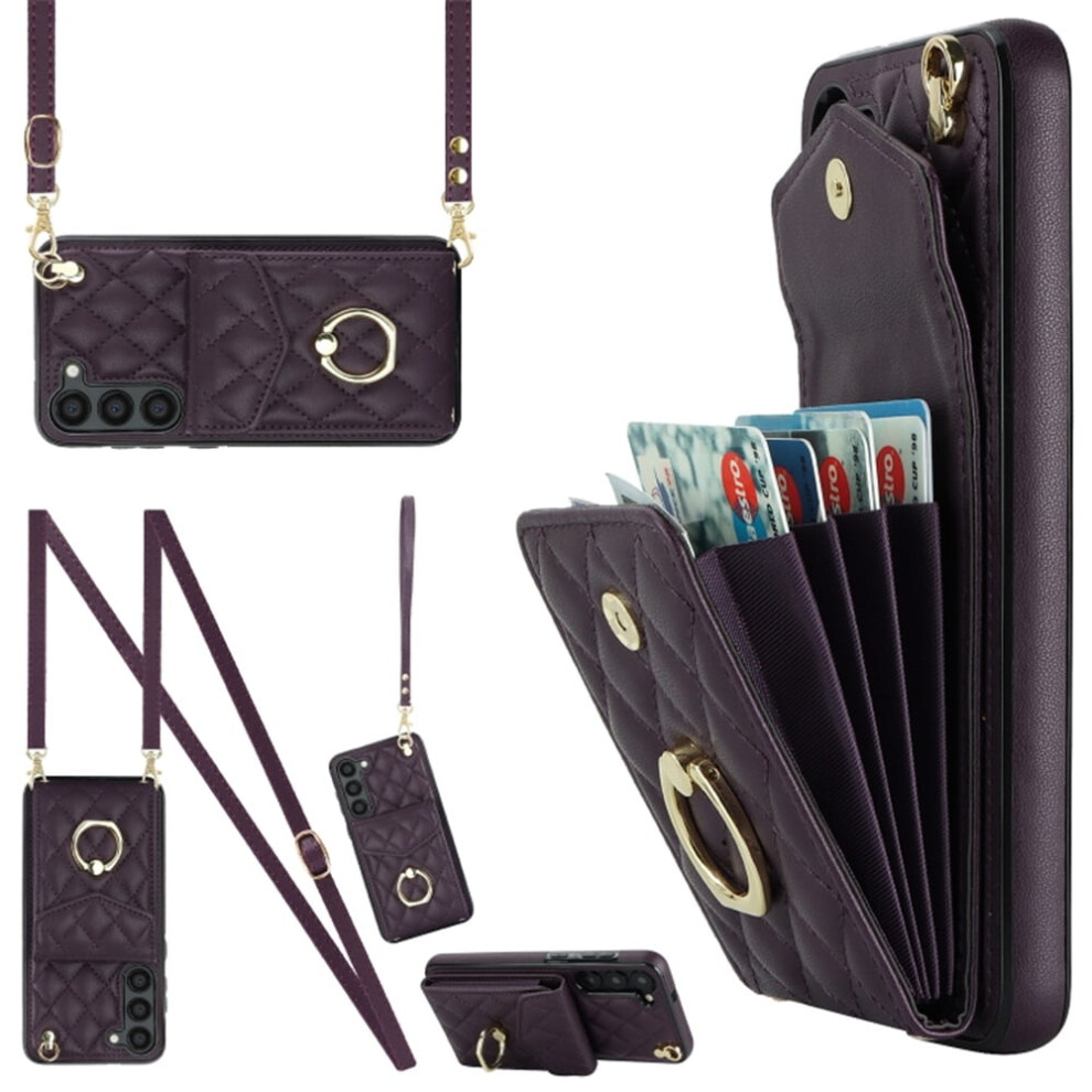 Premium Pu Leather Wallet Case For Samsung Galaxy S21 5G Â Rfid Shielding, Adjustable Ring, Detachable Crossbody & Wrist Strap, Dark Purple 9418476731617