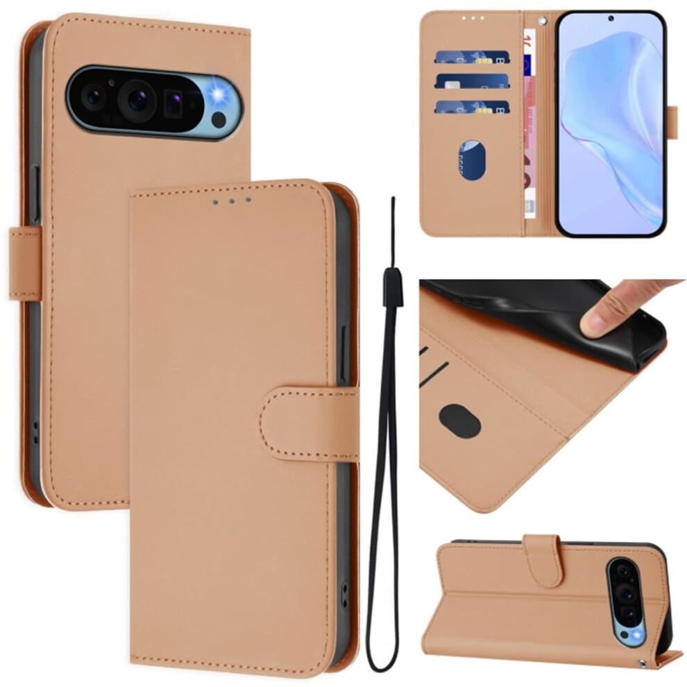 Wallet Case Compatible With Google Pixel 9 Â Pu Leather Magnetic Flip Folio, 3-Card Holder & Wrist Strap, Nude Cream 9485826667711