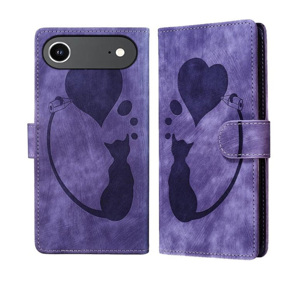 Pu Leather Flip Wallet Case With Cat Pattern, Strong Magnetic Closure, Card Slots, Compatible With Iphone Air 6.5" Purple 9193271869627