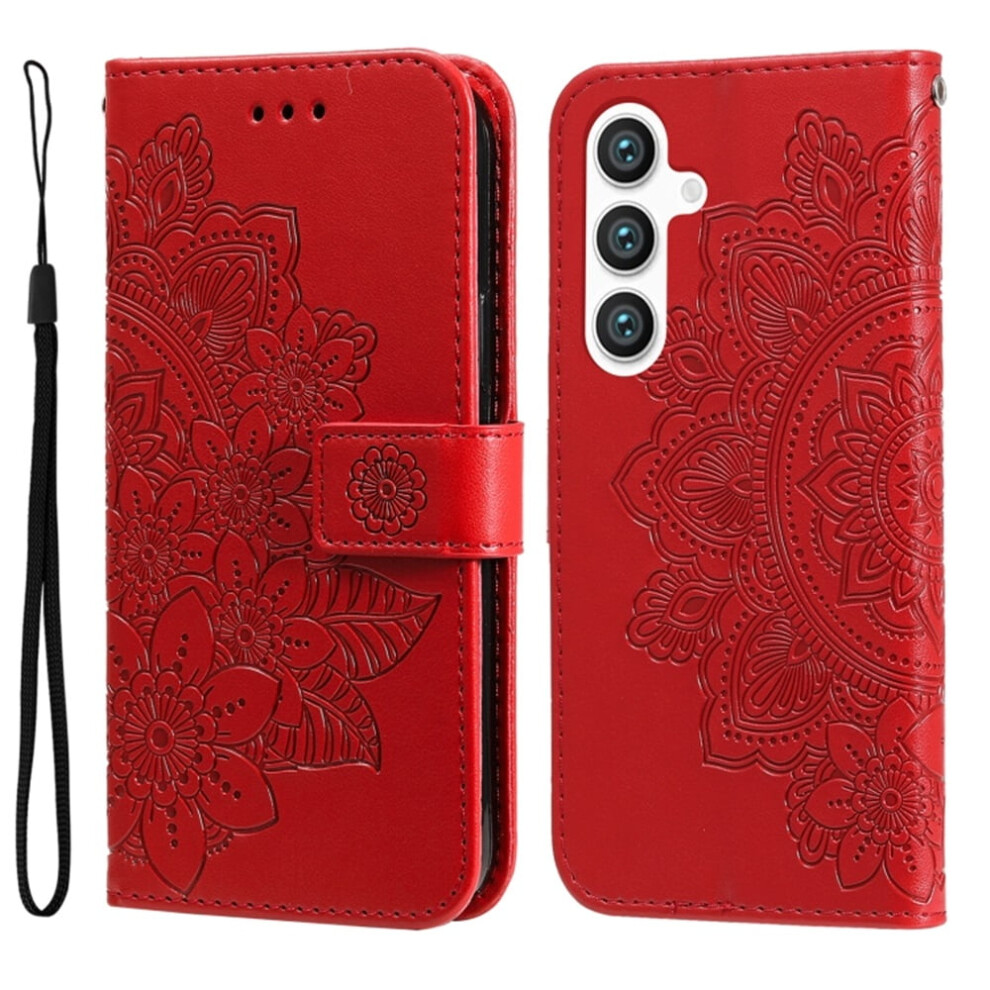 Pu Leather Flip Wallet Case For Samsung Galaxy S24 6.2" Â Magnetic Closure, Card Slots, Hanging Rope, Compatible With Galaxy S24 (5G) Red 9485826665205