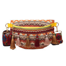 Fringe Woven Tribal Crossbody Bag for Women – Ethnic Waist Purse with Tassels, Small Fabric Sling for Travel, Festivals & Everyday Wear