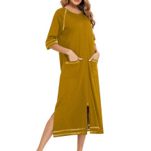 asdoklhq Silk Robes for Women Winter Warm Nightgown and Winter Nightdress Zip with Pokets Loose Pajamas Yellow XL