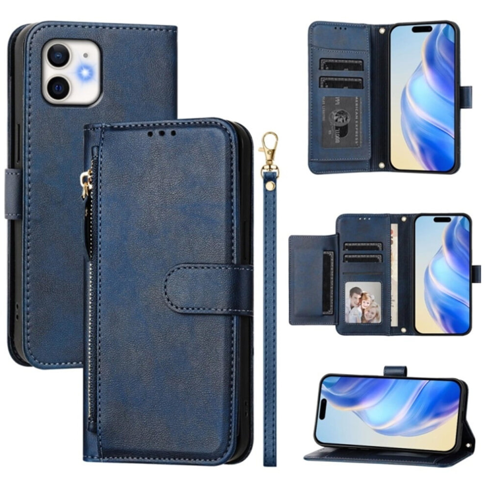 Leather Wallet Case For Iphone 11 (6.1"), Compatible With Iphone 11, Multi-Card Slots & Zipper, Unisex Blue 9193271870265