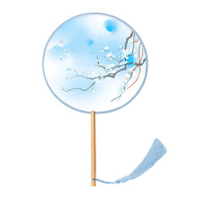 Chinese Fan,Inks Painting Ancient Chinese Wedding with Pendant Handhelds Round Tassels Silk Fan