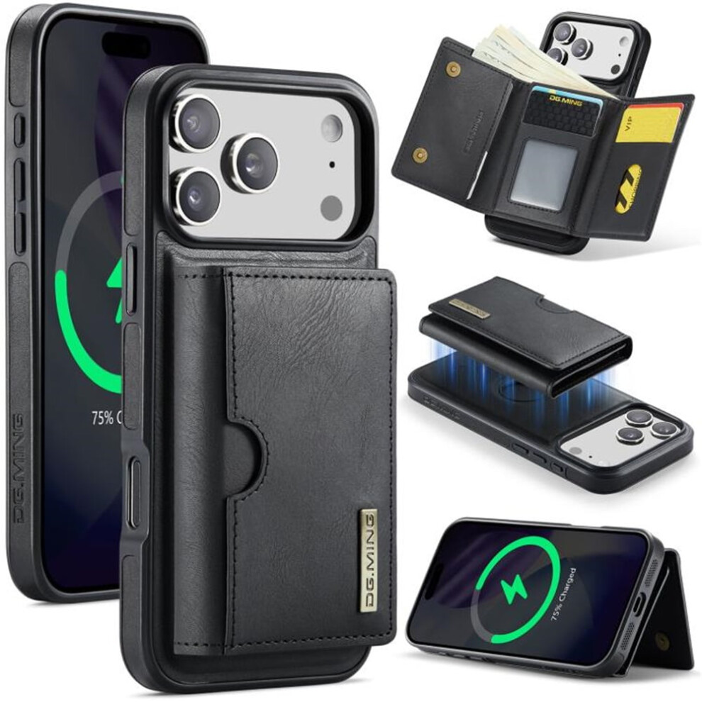 Dg.ming Magnetic Wallet Case For Iphone 17 Pro Max (6.9"), Rfid Blocking, Detachable, Leather, Black 9485826666349