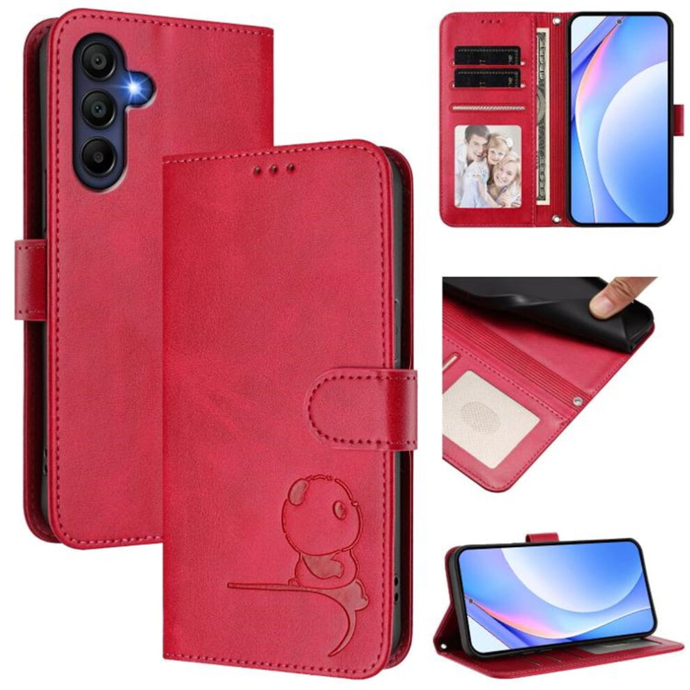 Litter Panda Embossed Leather Phone Case For Samsung Galaxy A16 4G/5G Â Rfid Wallet, Magnetic Clasp, Lanyard & Flip Stand Â Rose Red 9152228564527