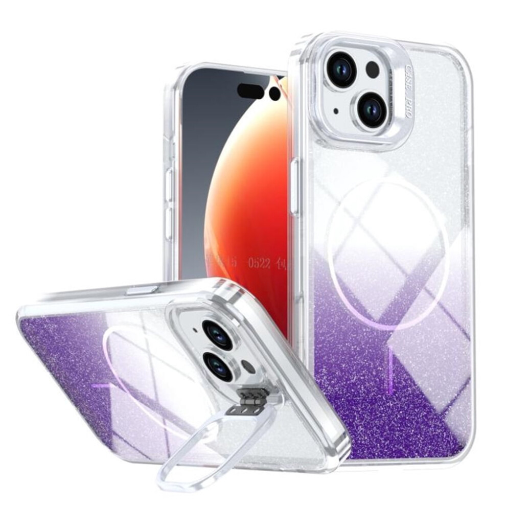 Slim Magnetic Phone Case For Iphone 15 6.1" Â Glitter Gradient, Magsafe Compatible, Shockproof Hard Back + Soft Tpu Bumper Purple 9193271870241