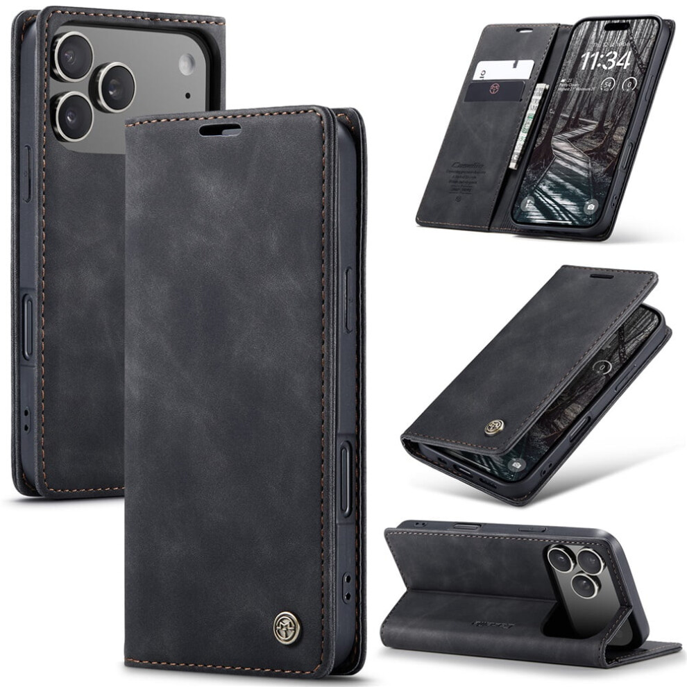 Caseme Leather Flip Wallet Case For Iphone 17 Pro Black 9152228979864