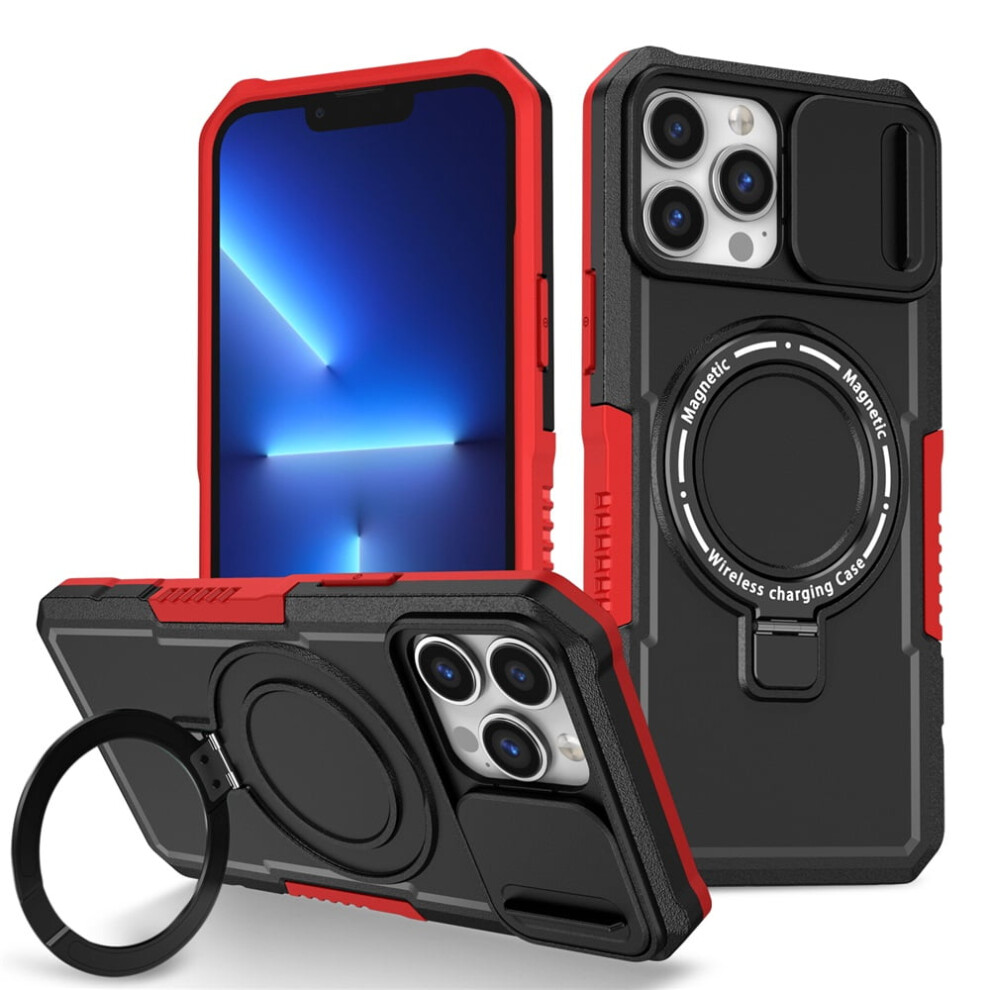 Iphone 13 Pro Max 6.7" Case Â Sliding Camera Cover, Magsafe Compatible, Shockproof, Hidden Kickstand & Ring Holder, Black/Red 9485826668619