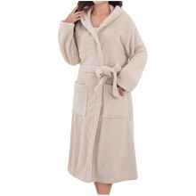 Women's Lightweight Fleece Plaid Hooded Bathrobe Khaki One
