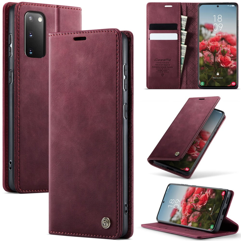 Caseme Calf Leather Wallet Case For Samsung Galaxy S20 5G 6.2", Rfid Blocking, Magnetic Closure, Card/Cash Slots, Kickstand, Shockproof, Red 9418476729102