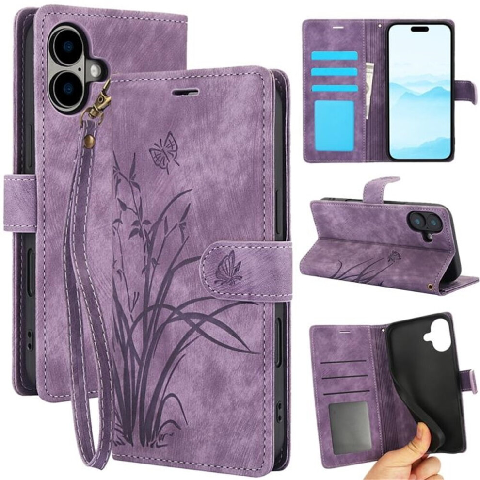 Orchids & Butterflies Embossed Leather Flip Wallet Case With Card Holder & Magnetic Closure Â Compatible With Iphone 17 Purple 9418476727313