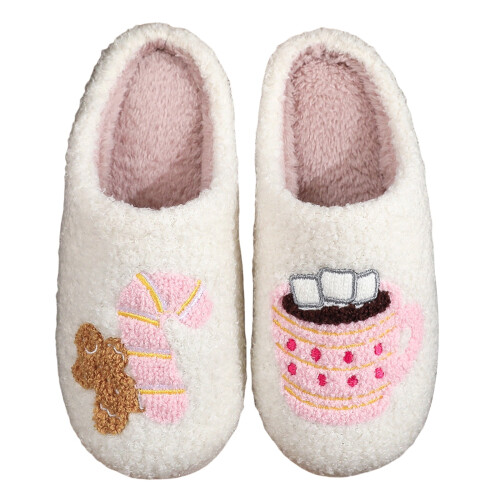 Pantoufles de Noël en coton unisexe blanches, taille unique
