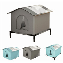 Outdoor cat house waterproof insulated gray medium