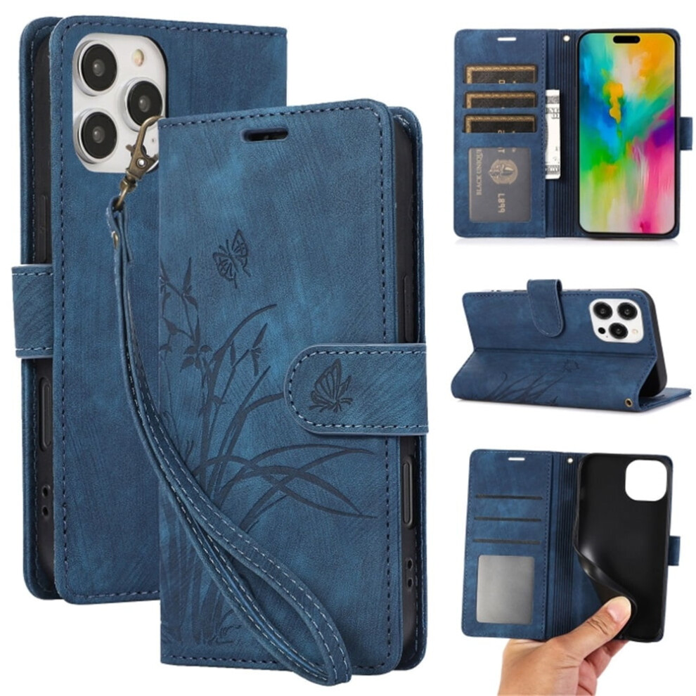 Leather Flip Wallet Case For Iphone 15 Pro Max Blue 9170372591367