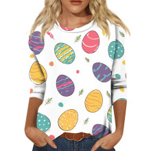Påsk-T-shirt med 3/4-ärmar för kvinnor, S-3XL
