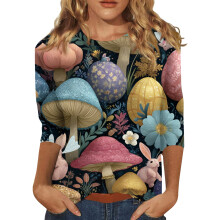Dames top met paashaasprint en 3/4 mouwen, maat S-3XL