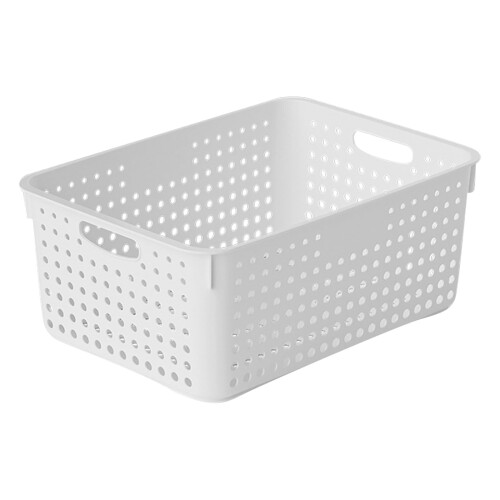 Plastic Storage Basket with Handle – Rectangular Pantry Organizer for Cabinets, Closets, Shelves & Countertops