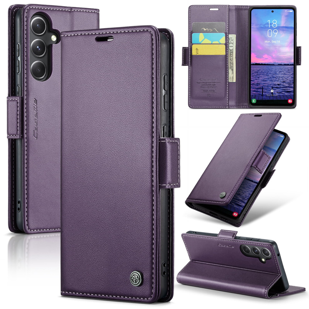 Caseme Leather Wallet Case For Compatible With Samsung Galaxy S23 Fe 5G Â Rfid Blocking, Magnetic Clasp, Kickstand, Purple 9152228566750