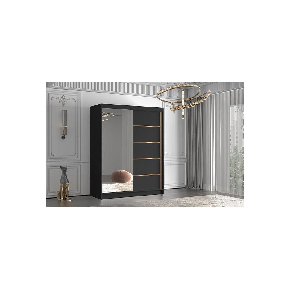 Gaba Black / Gold 120 Cm Sliding Door Wardrobe With Mirror Black,Gold