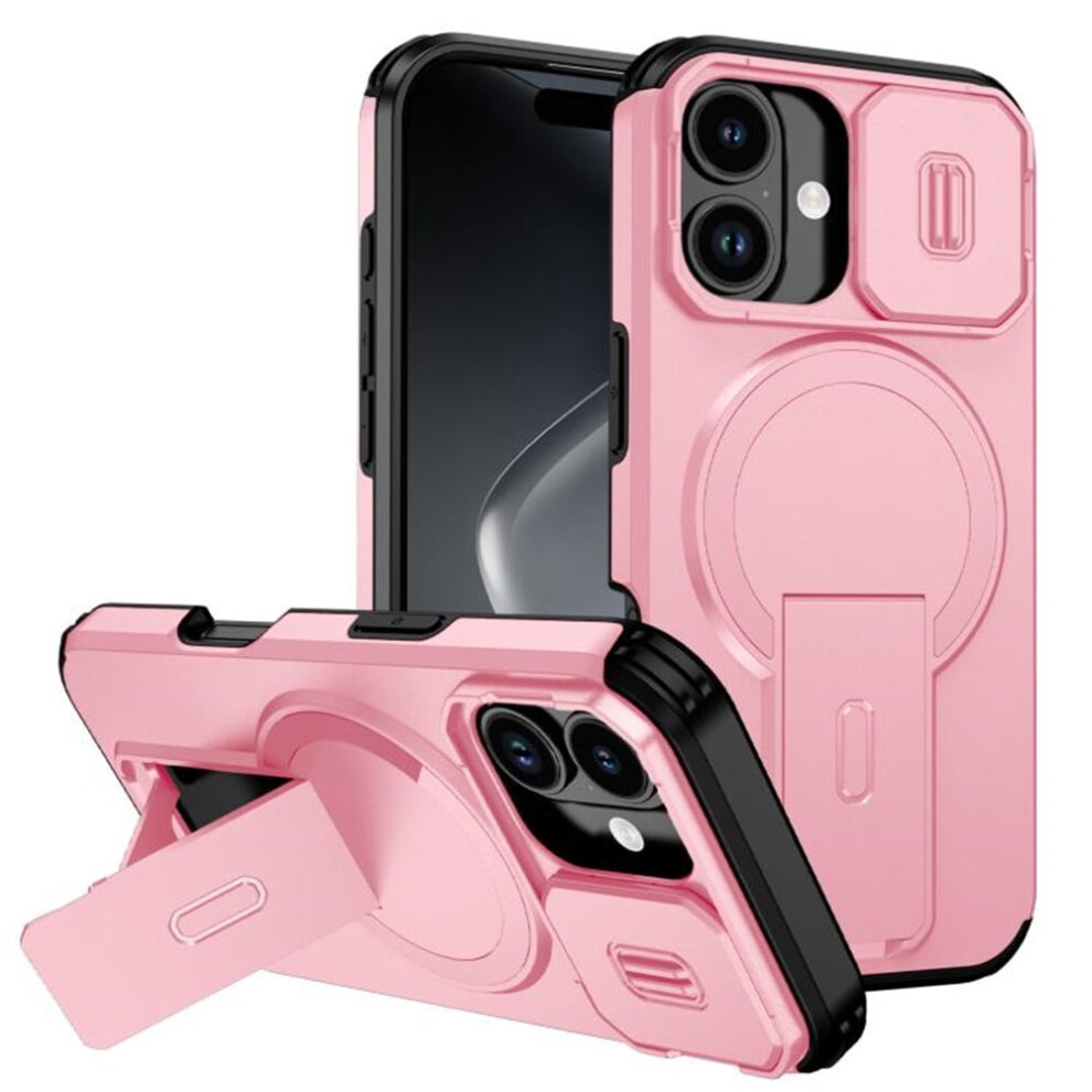 Iphone 16 (6.1") Case: Magsafe, Invisible Fold Stand, Sliding Camera Cover, Shockproof & Dropproof Â Compatible With Iphone 16 Pink 9152228566804