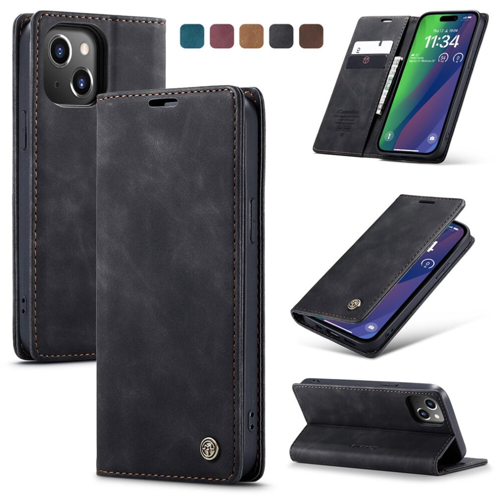 Caseme Leather Flip Wallet Case For Compatible With Iphone 15 Â Magnetic Closure, Card Holder, Shockproof, Kickstand, Black 9418476730405