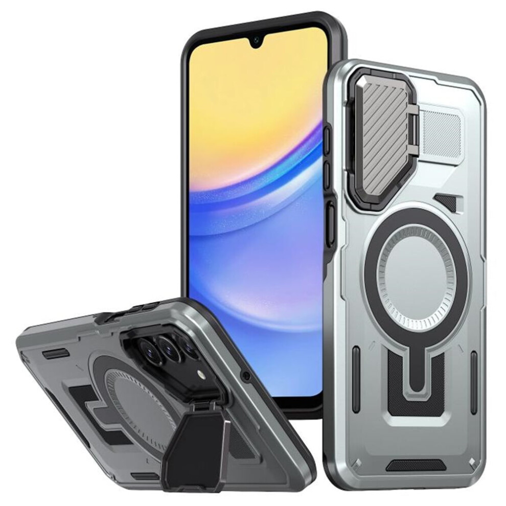 Rugged Magnetic Case For Samsung Galaxy A15 6.5", Magsafe-Compatible, Adjustable Metal Lens Cover, Military-Grade Protection, Grey 9152228567184