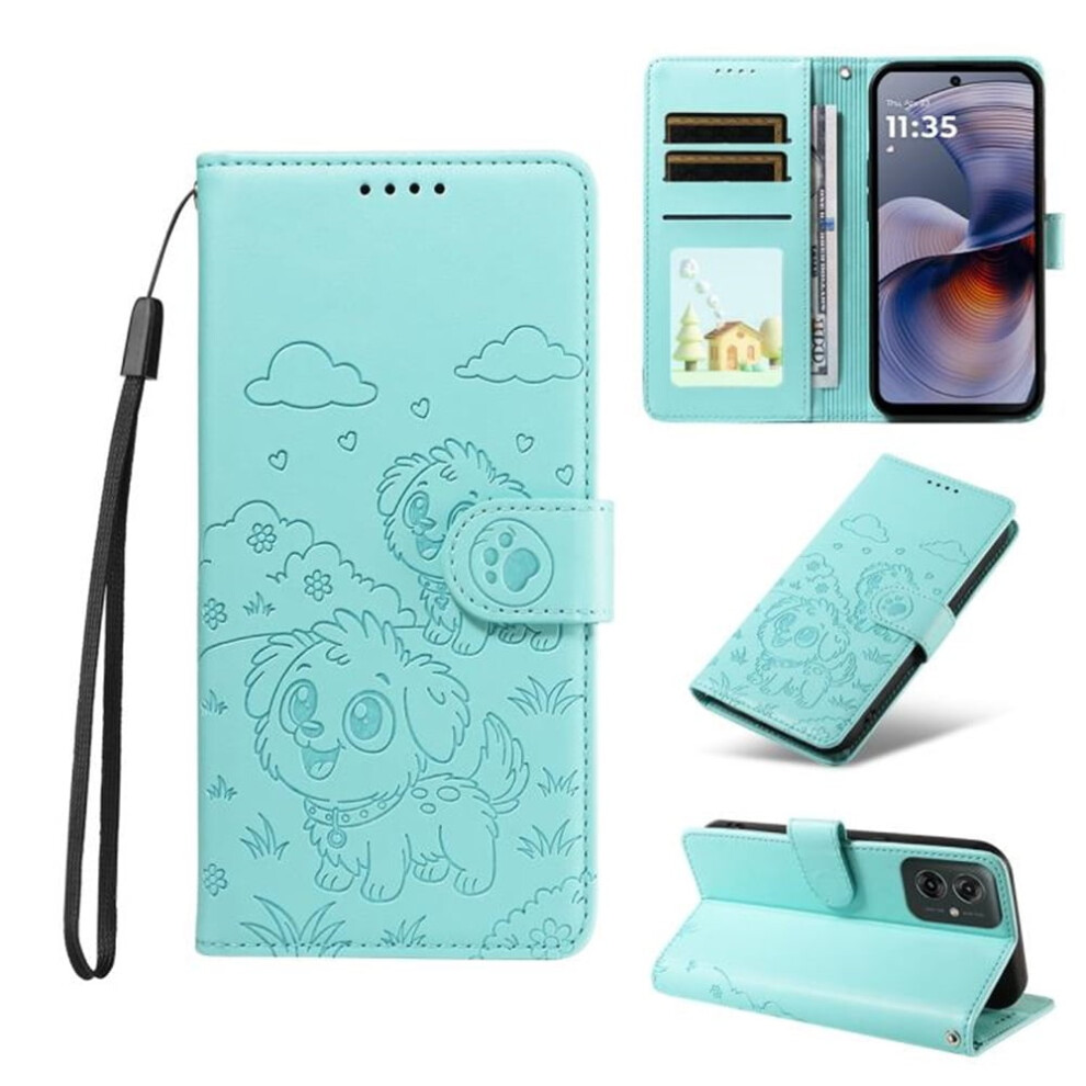 Motorola Moto G55 5G Dog Embossing Leather Case With Rfid Wallet, Magnetic Clasp, Lanyard & Flip Stand Â Green 9152228567498