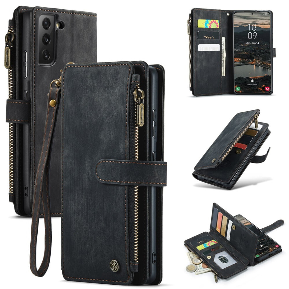 Caseme Wallet Case For Samsung Galaxy S22 (6.1"), Pu Leather, Magnetic Flip, Lanyard, Zipper Card Holder Â Compatible With S22 9170372178162