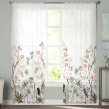 Sheer Curtains Chinese Style Red-Crowned Crane 52x63 Inch