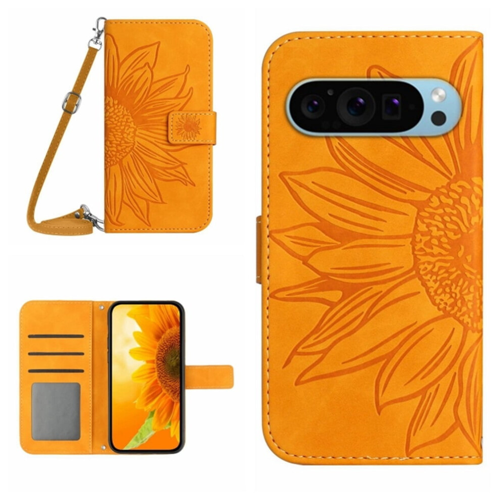 Sunflower Embossed Pu Leather Flip Wallet Case With Magnetic Closure, Card Slots & Adjustable Strap For Google Pixel 9 Pro Xl / 10 Pro Xl 6.8" 9152228567504