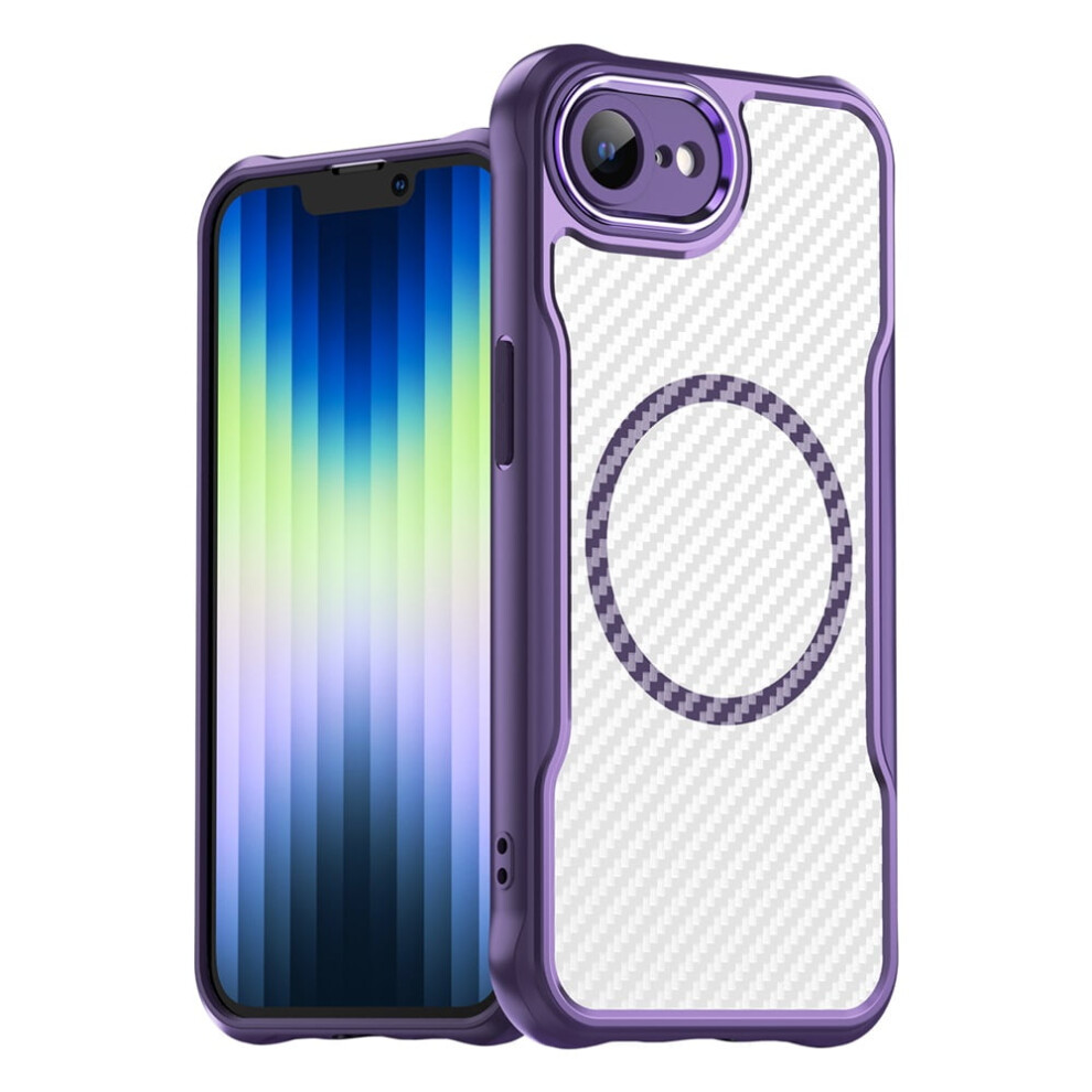 Carbon Fiber Magnetic Case For Iphone 16E, Magsafe Compatible, Translucent Matte Anti-Fingerprint, Slim Shockproof, Purple 9418476730207