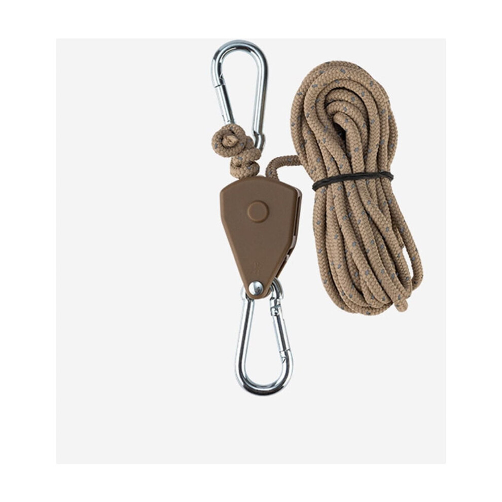 Outdoor Pulley Adjuster Tent Fixing Device,Reflective Wind Rope With Metal Lifting Pulley,Thickened Umbrella Rope,Great For Travel And Camping(Khaki) 9170372173563