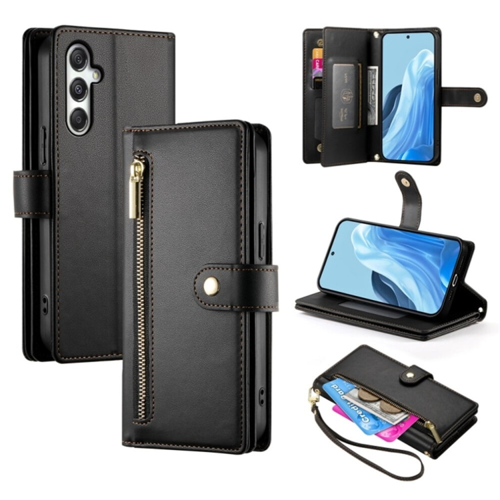 Samsung Galaxy M35 6.6" Wallet Case Â Multi-Card Slots, Zipper Pocket, Lanyard Strap, Compatible With Samsung Galaxy M35 Black 9152228568228