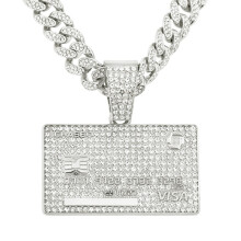 Hip-Hop-Halskette mit Anhänger in Bankkartenform, 13 mm breite Miami-Cuban-Kette, mit Strass besetzt, Modeschmuck