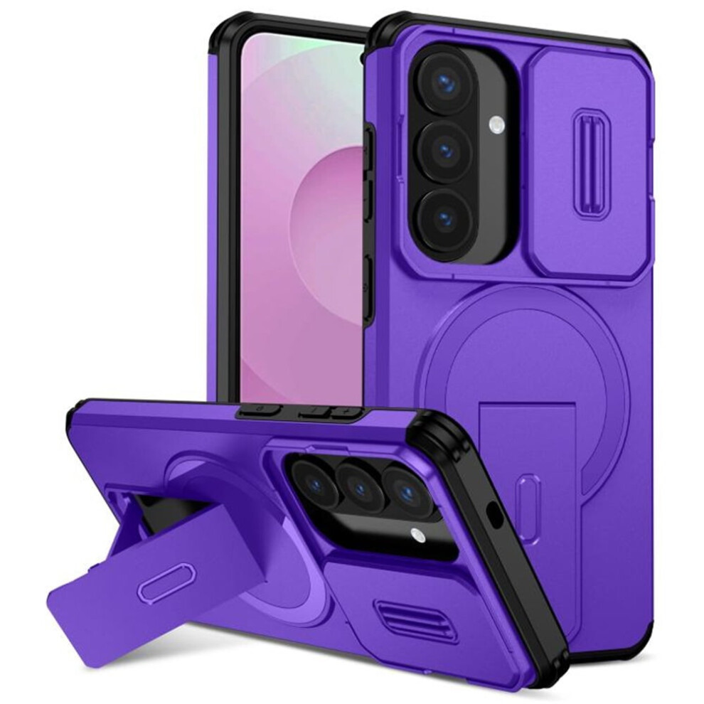 Rugged Case For Samsung Galaxy S26+ 5G 6.7" – Magsafe, Invisible Fold Holder, Sliding Camera, Shockproof – Compatible With S26+ Purple 9130661964241