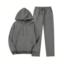 Conjunto feminino de moletom de duas peças com zíper, composto por blusa de moletom com capuz e calça.