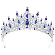 Blue Rhinestone Tiara Crown Zinc Alloy for Decor Baroque Style