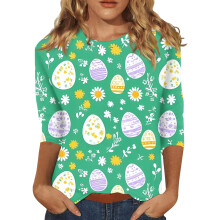Damesblouse met paashaasprint, 3/4 mouwen, maten S-3XL