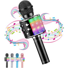 Microphone karaoké sans fil Bluetooth avec LED noire