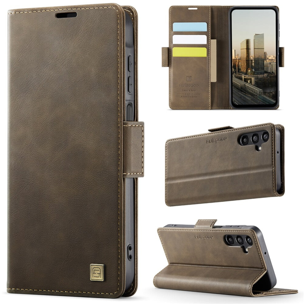 Autspace Magnetic Wallet Phone Case For Samsung Galaxy A15 4G/5G Â Shockproof Leather Flip Case With Card Holder, Brown 9130661964517