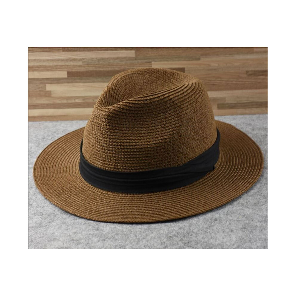 New Mens Ladies Panama Style Sun Hat Crushable Wide Brim Fedora Straw Summer Coffee-XL-61-64cm-image-OPC-PS96WPH-NEW