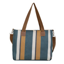 Trendige gestreifte Damen-Schultertasche 36 x 30 x 11 cm – Vielseitige Canvas-Tasche für Dates, Partys und Büro | Geräumiges Vintage-Design