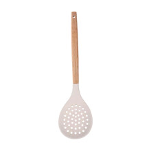 Conjunto de utensílios de cozinha de silicone com cabos de madeira branca – antiaderente, resistente ao calor, compatível com todos os tipos de