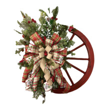 Weihnachtskranz im Landhausstil, Retro-Design mit natürlichem Kiefernholz und roten Beeren, wiederverwendbare Weihnachtsdekoration für Haustür