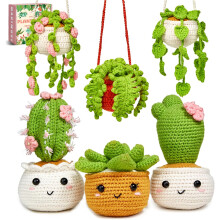 Heklesett for nybegynnere, alt-i-ett-startsett med planter og trinnvise videoveiledninger, amigurumi-strikking og heklesett for voksne og